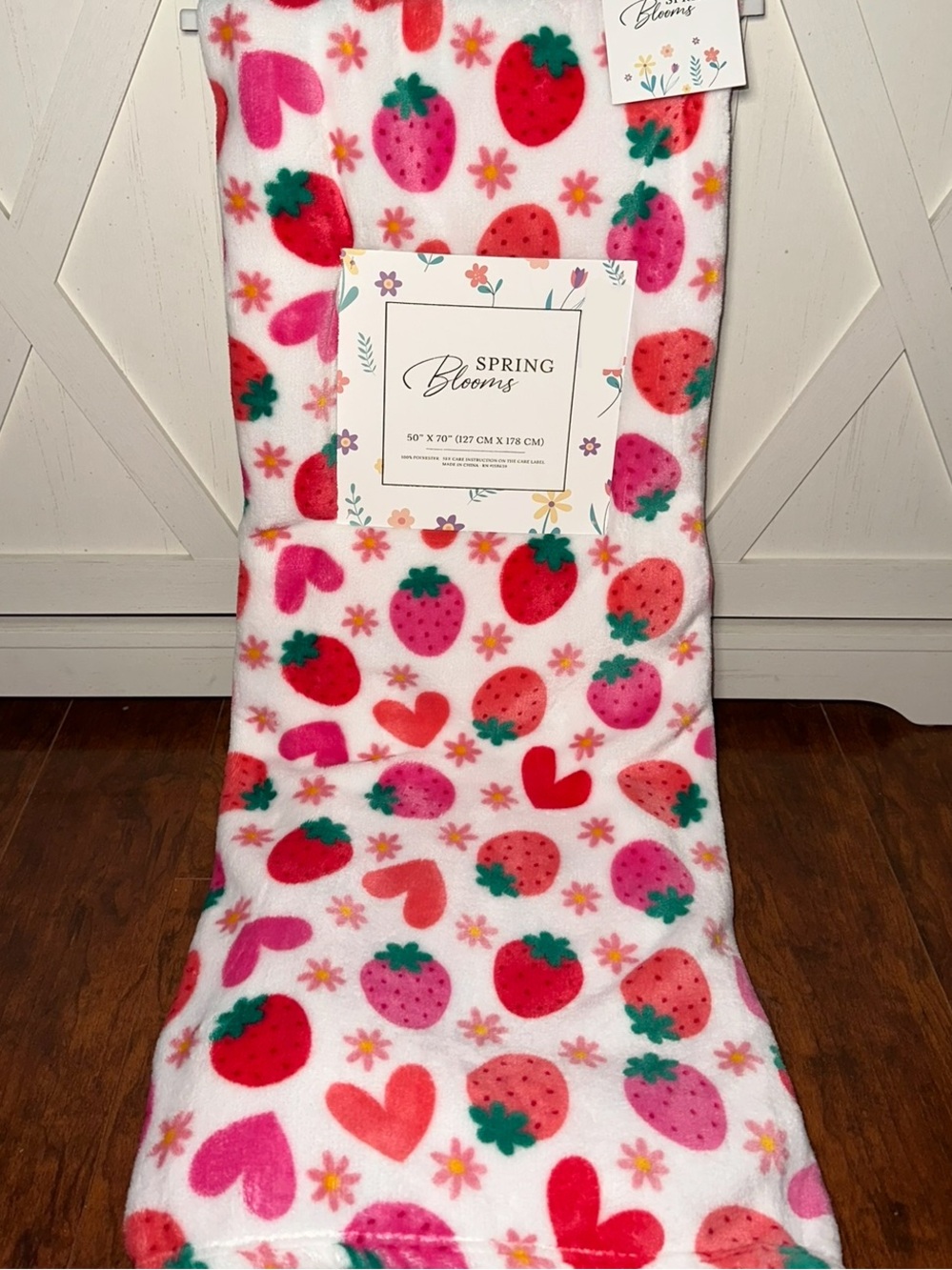 Spring Blooms Strawberry Hearts Floral Plush Throw Blanket
